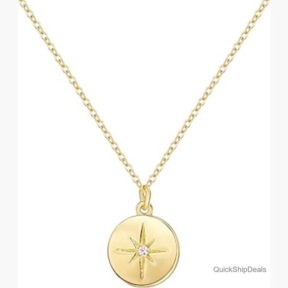 Jewelry - Sterling Silver Gold Plated Pendant Necklace with Cubic Zirconia